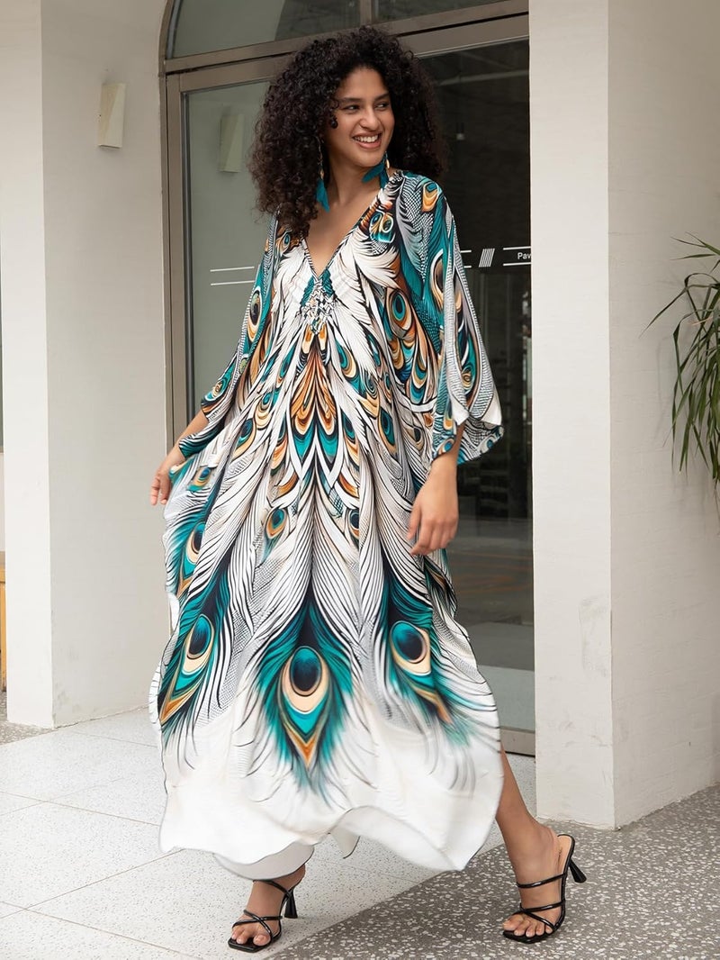 KEYLORTING Women's Plus Size Kaftan Dress – Plus Size Maxi Dress Moo Moos Beach Cover Up,Bathing Suit Cover-Up Loungewear - Image 5